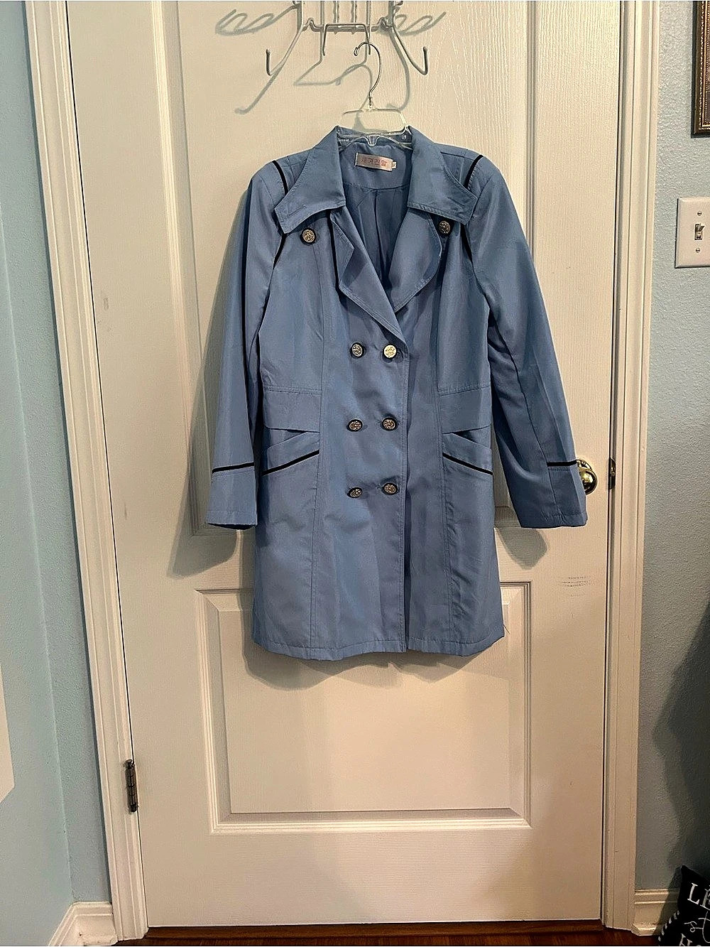 Women's Blue Double-Breasted Trench Coat